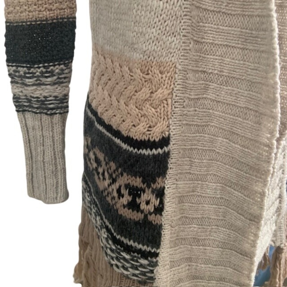 Fringe Open Front Cardigan XXS Wool Blend Coastal Grandma Boho Pink Beige Snag - Picture 3 of 10